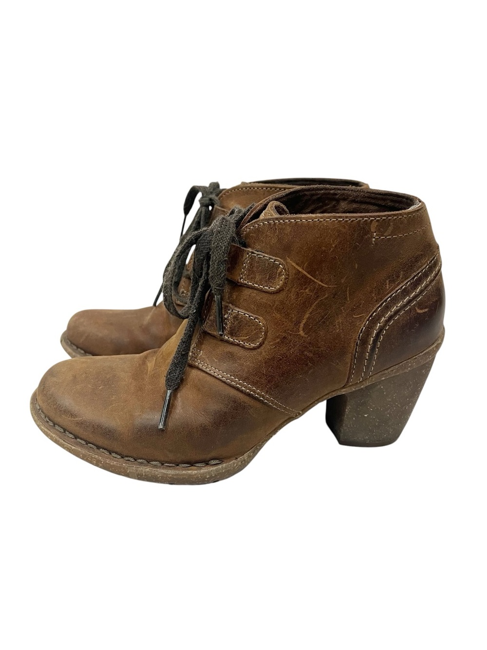 Clarks Brown Leather Carleta Lyon Boots Block Heel Lace Up Oxford Loafer Booties